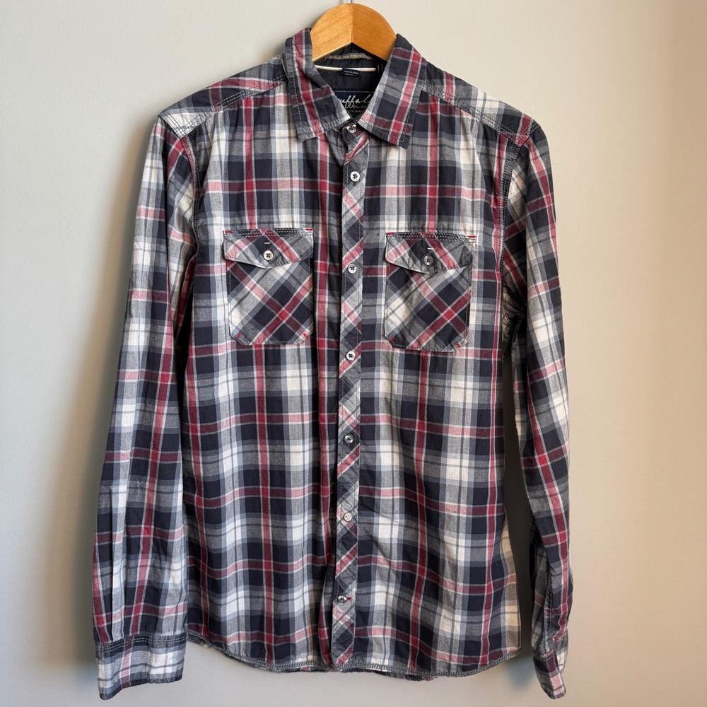 Buffalo David Bitton Mens‎ Vintage Plaid Button Up Shirt Medium Crest Snaps 90s